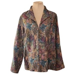 Coldwater Creek‎ XL Floral Tapestry Zip Jacket Boho Artsy Vintage Style